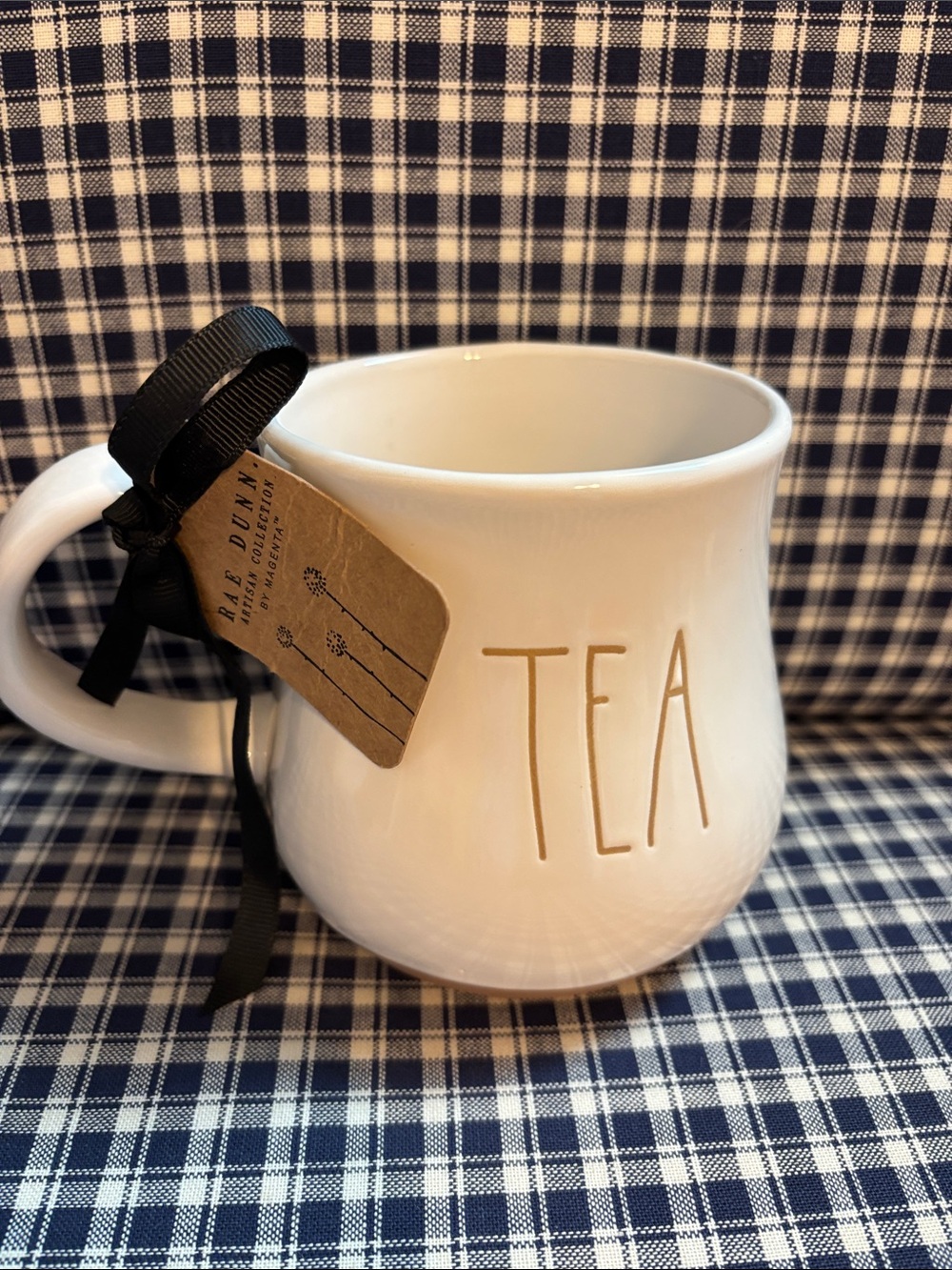 Rae Dunn Cream 'TEA' Ceramic Mug with Tan Lettering